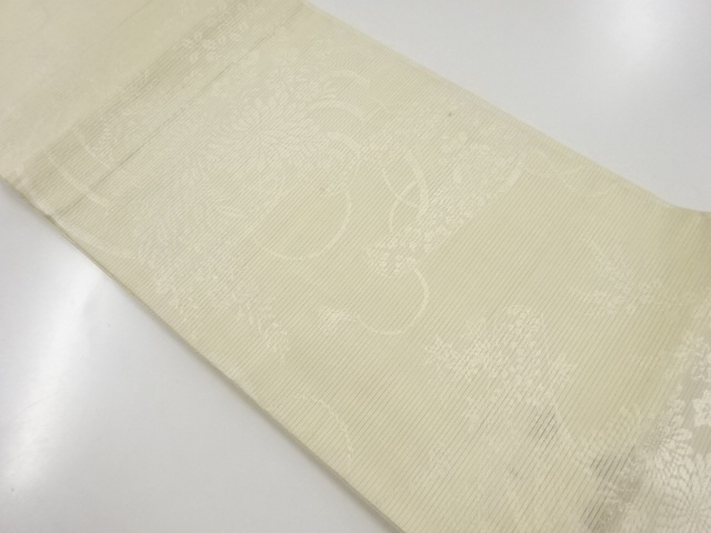 アンティーク　絽御簾に花模様織り出し丸帯(材料)